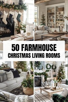 christmas living rooms with white furniture and greenery