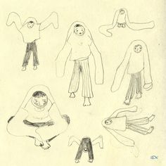 several drawings of people in different poses