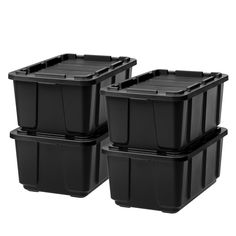 three black plastic storage containers with lids