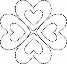 four leaf clover with hearts in the center and dotted lines on each side to make it look