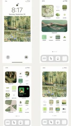 an iphone screen with several different images on the same page, including trees and water