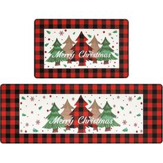 two place mats with christmas trees on them