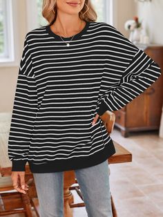 Oversized Striped Shirt, Round Neck Sweaters, Chunky Knits Sweater, Plus Size Maxi Dresses, Basic Style, Knit Sweater Cardigan, Plus Size Shirts, Business Fashion, Striped Shirt