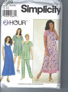 Uncut vintage Simplicity Sewing Pattern 2 Hour Pattern 8589 Maternity dRESS top JUMPER Pants or SHORTS Misses Sizes 6-8-10 12 14 16 FF Uncut and in Factory Folded. Maternity Patterns, Burda Sewing Patterns, Jumper Pants, Pregnancy Wardrobe, Embroidery On Clothes, Simplicity Sewing, Maternity Pants, Simplicity Sewing Patterns, Simplicity Patterns