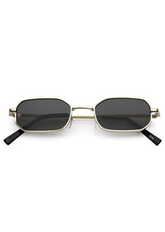 Tiny Rectangle Sunglasses - Gold / Black Lens Rectangle Frame Sunglasses, Sunglasses Pouch, Black Jewel, Rectangle Frame, Rectangle Sunglasses, Gold Sunglasses, Sunglass Frames, Square Frames, Gold Black