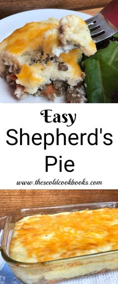 an easy shepherd's pie with cheese and spinach in it on a plate