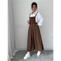 -Item Id 42038921 -Details: Button, Pleated, Pocket -Neckline: Straps -Style: Casual -Type: Pinafore -Waist Line: High Waist -Hem Shaped: Flared -Color: Khaki -Pattern Type: Colorblock, Plain -Sleeve Length: Sleeveless -Fit Type: Regular Fit -Length: Midi -Material: Fabric -Composition: 100% Polyester -Care Instructions: Machine Wash, Do Not Dry Clean -Sheer: No -Fabric: Non-Stretch **Open To Offers!!!** **Bundle To Save More** **30% Off Bundles Of 2 Or More Items!!** ***Orders Go Out Within 5-1 Midi Overall Dress, Fitted Fall Pinafore Dress With Pockets, Fitted Casual Pinafore Dress For Fall, Casual Fall Pinafore Dress For Workwear, Winter Corduroy Dress With Pockets, Fitted Cotton Pinafore Dress For Fall, Casual Brown Pinafore Dress For Fall, Casual Corduroy Pinafore Dress For Fall, Cotton Button-up Winter Dress