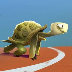 a cartoon turtle on a baseball field with a ball in the background