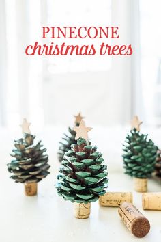 pinecone christmas trees with corks on the table