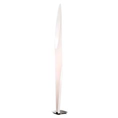 a white floor lamp with a black base on a white background in the shape of a curved tube