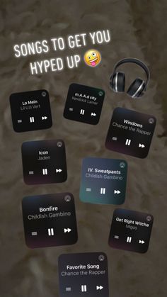 an advertisement for headphones with the words, songs to get you hyped up