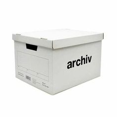 an open white box with the word archiv on it's front and side