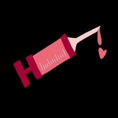 a pink tube with liquid coming out of it on a black background that says h