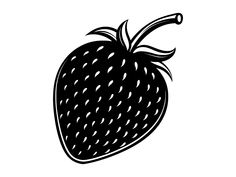 a black and white drawing of a strawberry