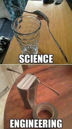 two pictures with the words science and engineering on them, one has a spoon in it