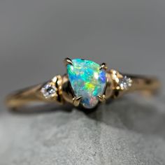 Australian Black Opal & Diamond Engagement Wedding Ring Formal Opal Ring With Diamond Accents, Formal Opal Rings With Gemstone Accents, Diamond Opal Ring With Gemstone Accents For Wedding, Wedding Opal Ring With Diamond And Gemstone Accents, Heirloom Opal Ring With Gemstone Accents For Wedding, Opal Ring With Gemstone Accents For Anniversary, Opal Gemstone Diamond Ring For Anniversary, Classic Multi-stone Opal Ring For Weddings, Classic Multi-stone Opal Wedding Ring