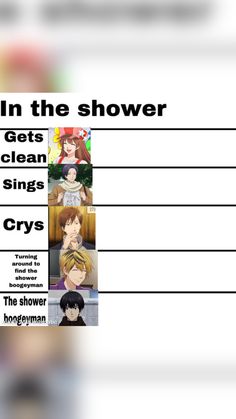 an anime character's name is shown on the poster for this show, in the shower cats clean sings crys