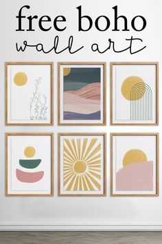 a white wall with art on it and the words free boho wall art above it