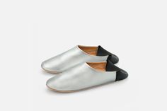 Silver & Black Leather Slippers | House Shoes | Jill Burrows Shoes For Winter, Babouche Slippers, Designer House, Diy Slippers, Best Slippers, Logo Shoes, Black Slippers, American Leather, Leather Slippers