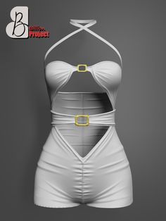 an image of a woman's white swimsuit with yellow buckles on it