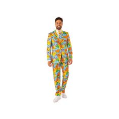 Dare to be different. Make a stylish statement with this men's OppoSuits novelty suit and its eye-catching pattern. Includes: suit jacket, pants & matching tie Jacket: padded shoulders, notched lapels, 2-button front, 5-pocket, long sleeves, regular-length jacket fits those between 5'8" and 5'11" tall Pants: flat front, 4 pockets, zipper fly with hook & button closure, 9.8-inch front rise, 13.75-inch leg opening, 33.5-inch inseam Extra length for tailoringFIT & SIZING Slim fit features high arm Fitted Patterned Set With All Over Print, Fitted Patterned Sets With All Over Print, Patterned Fitted Sets With All Over Print, Suit Tie, Tall Pants, Jacket Fits, Batman Superman, Tie Set, Men's Suits