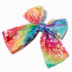 Claire's Club Rainbow Sequin Bow Hair Clip Sequin Hair, Sparkly Hair Accessories, Piercing Kit, Rainbow Bow, Hair Bow Clip, Word Bracelet, Bow Hair Clip, Rainbow Butterfly, Jewelry Words