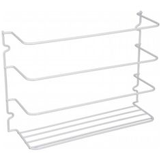 three tiered white metal shelf with two hooks