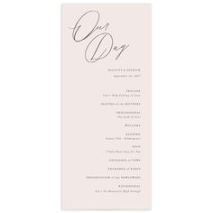 Headlined with the words "Our day" these simple wedding programs include all the essential information about your ceremony timeline. Each item in the list is evenly spaced from the others, ensuring a visually appealing itinerary from start to finish. Simple Wedding Programs, Ceremony Timeline, Building Images, Cant Help Falling In Love, Wedding Program, Simple Wedding, Looking For Love, Wedding Programs, Simple Weddings