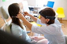 Female ent doctor and patient in office, ear exam by NomadSoul1. Female ent doctor and patient in office, exam. Ear examination in clinic, professional diagnostic. Medical specialist... #Sponsored #office, #ear, #exam, #patient Ear Examination, Medical Specialist, Doctor And Patient, Ent Doctor, Hearing Health, Hearing Loss, Hearing Aids, Digital Technology, Counseling