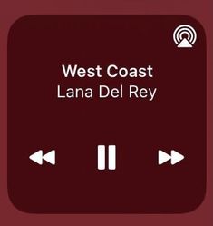 the west coast lana del rey logo on a dark red square with white arrows pointing in opposite directions