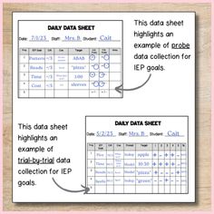 the daily data sheet is shown in two different ways