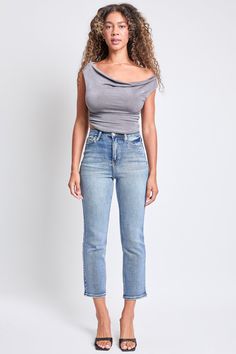 CT Tinted Sky Blue Chic Light Wash Cropped Fitted Jeans, Chic Fitted Light Wash Cropped Jeans, Chic Medium Wash Fitted Cropped Jeans, Chic Fitted Medium Wash Cropped Jeans, Fitted Light Wash Cropped Jeans, Ymi Jeans, Leg Design, Retro Look, Stretch Denim