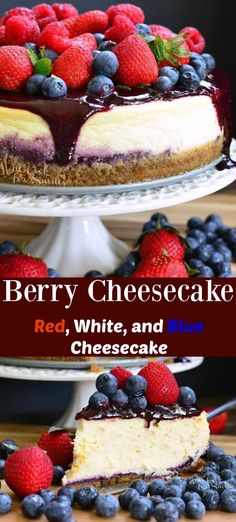 berry cheesecake red, white, and blue cheesecake with fresh berries on top