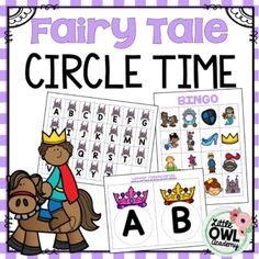 a purple and white checkered background with the words fairy tale circle time on it