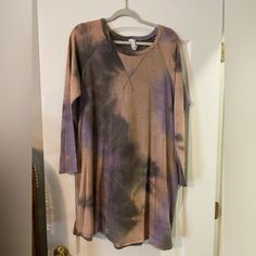 Nwot , Xl Now N Forever Tie Dye Tunic/ Dress With Pockets Ptp- Approx 22 Inches Length- 36 Inches Casual Purple Dresses For Fall, Purple Crew Neck Dress For Spring, Purple Spring Loungewear Dress, Purple Loungewear Dress For Spring, Tie Dye Tunics, Now And Forever, Dress With Pockets, Tunic Dress, Pink Purple