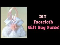 a white bag with pink flowers on it and the words diy facecloth gift bag purse