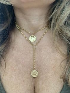 "Lovely 14k yellow gold coin medallion choker. This choker is a great statement piece that can transition any outfit from day to night. The 17\" choker secures with a lobster clasp that can be adjusted anywhere from 13\"-17\", making it great for layering! *Approximate weight: 8.1 grams *Adjustable length: 13\"-17\" Upgrades for FedEx/UPS guaranteed 2-day delivery are available and can be selected prior to checkout without separate invoicing. It is generally not an issue, but the USPS cannot gua Elegant Coin Necklace With Clavicle Chain, Elegant Clavicle Chain Coin Necklace, Elegant Clavicle Coin Necklace, Elegant Gold-tone Coin Necklace, Yellow Gold Coin Necklace With Clavicle Chain, Luxury Gold Coin Pendant Necklace, Luxury Gold Plated Coin Necklace, Gold Coin Choker Necklace Gift, Gold Coin Choker Necklace For Gift