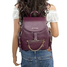 Michael Kors Jet Set Item Medium Chain Backpack Pebbled Leather Bordeaux 100% Authentic Retail: $498.00 Plus Tax ***Please See The Measurement For The Size*** !!No Dust Bag!! Michael Kors Logo On Front Gold Toned Hardware 1 Exterior Pocket At Front 2 Slip-In Pocket On Side Flap Closure With Draw String Closure Custom Fabric Lining 1 Zip Pocket, 2 Slip-In Pockets 11.5" (L) X 12"(H) X 4.5"(D) 3" Top Handle, Adjustable Backpack Straps Very Clean, Smoke-Free And Pet-Free Environment. Designer Michael Kors Backpack With Adjustable Strap, Luxury Michael Kors Backpack With Zipper Closure, Michael Kors Brown Backpack With Zipper Closure, Michael Kors Leather Backpack For On-the-go, Michael Kors Backpack With Zipper Closure For On-the-go, Bag Michael Kors, Michael Kors Logo, Kors Jet Set, Backpack Straps