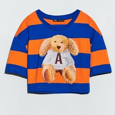 Nwot Zara Teddy Bear Cropped Top Super Cute! Perfect For A Night Out Or To Lounge Comfortable Fit Zara Orange Short Sleeve Tops, Zara Orange Casual Top, Casual Orange Zara Top, Cropped Top, Zara Tops, Blue Orange, Night Out, Comfort Fit, Teddy Bear