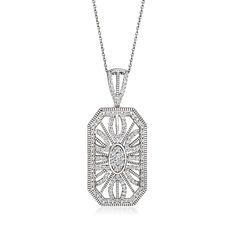 Ross-Simons - .75ct t. w. Diamond Art Deco-Style Pendant Necklace in Silver. 18". Bring the beauty of a bygone aesthetic into your modern-day stylings with this gorgeous Art Deco-style pendant necklace. Finely crafted in polished sterling silver with milgrain details, dazzled with .75 ct. t. w. round diamonds and suspended from a classic cable chain. Springring clasp, diamond Art Deco-style pendant necklace. Diamond birthstones are the perfect gift for April birthdays. Pendant Necklace Diamond, Diamond Birthstone, Necklace Diamond, Gorgeous Art, Fine Jewellery Necklace, Diamond Art, Diamond Stone, Deco Style, Cable Chain