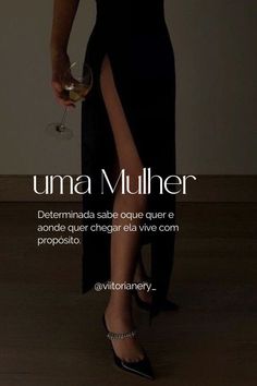 a woman in a black dress holding a wine glass with the caption, uma muhler