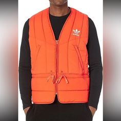 Adidas Adicolor Parley Puffer Vest Fall Winter Orange Men Size Large Hm6750 New Winter Orange, Adidas Adicolor, Fall Vest, Sweater Vest Mens, Household Waste, Adidas Sweater, Adidas Track Jacket, Sports Vest, Blue Vests