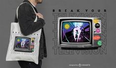 Broken television tote bag design Cool Tote Bag Design, Bag Advertisement, Art Interior, Interior Design Art, Bag Design, Interior Art, Tote Bag Design, Editable Template, Design Templates