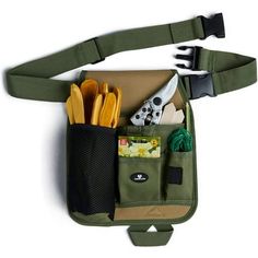 a tool belt with tools in it on a white background