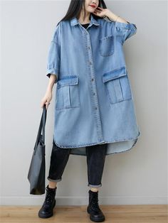 Description Product ID: TP2061552 Material: Cotton Sleeve: 3/4 Sleeve Pattern: Solid Season: Spring, Autumn Style: Casual, Fashion, Simple Occasion: Daily, Vacation, Outdoor Activities, Street, Dating, Campus Closure Type: Buttons Package included: 1 * Jacket Size Chart (Asian Size): Please allow 1-3 cm measured error. Tag Size Length Chest Shoulder To Sleeve Hem cm | inch cm | inch cm | inch cm | inch One Size 83-105cm | 32.6''-41.3'' 130cm | 51.1'' 48cm | 18.9'' 146cm | 57.4'' Long Dress Long Sleeve, Long Denim Jacket, Oversized Pockets, Bracelet Sleeve, Retro Fashion Women, Plus Size Denim, Cotton Long Dress, Retro Mode, Linen Maxi Dress