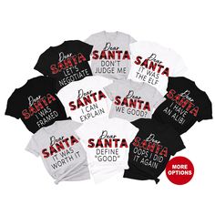 "Matching Family Christmas Shirts are a must have for the 2023 holiday. These family Christmas shirts make the perfect Christmas pajamas for your holiday photos. The family shirts come with a variety of Dear Santa phrases so your whole group can get matching Christmas shirts and select the phrase that fits them best. These Dear Santa phrases with a buffalo plaid design will make for the cutest family photos. Christmas Group Shirts will make your Christmas celebration fun and cute! HOW TO ORDER 1 Red Christmas T-shirt With Relaxed Fit, Red Relaxed Fit T-shirt For Christmas, Plaid Christmas Pajamas, Pajama Ideas, Cute Family Photos, Matching Christmas Shirts, Santa Shirt, Pajamas Gift, Santa Shirts