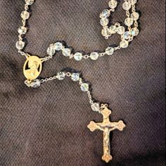 Rare Vintage 1950's Catholic Rosary. Standard 5 Decade Type, Sterling Silver Crucifix, Mary Medallion, 5 Marker Beads And Chain Featuring Faceted Round Crystal Beads. Meauring 32" Around The Neck/ Cross Is 2 1/8" By 1 3/8". The Crystal Beads Are 7mm. Weighs 44.3 Grams. Excellent Condition Considering Its Age.Beautiful Catholic Rosary, Rosary Catholic, Small Things, 1950s Vintage, Vintage 1950s, Rosary, Printmaking, Crystal Beads, Sterling Silver