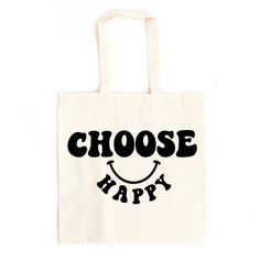 Looking for a cute tote bag to carry all your essentials this summer? This cute Choose Happy Bold Smiley Face bag will be perfect to add to your collection. Perfect for a day at the beach or every day life! Fun Canvas Bag For Everyday Use, Fun Canvas Gift Bag For Everyday Use, Fun Everyday Bag With Letter Print, Fun Everyday Bags With Letter Print, Fun Letter Print Tote Bag, Cricut Bags, Pinterest Party, Bag Ideas, Cute Tote Bags