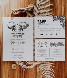 the wedding stationery was done in black and white, with an intricate skull design