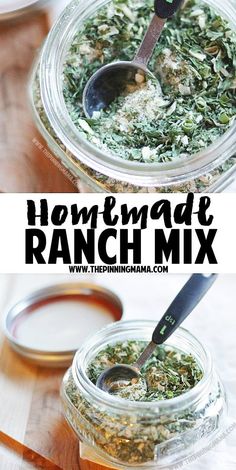 homemade ranch mix in a jar with spoon